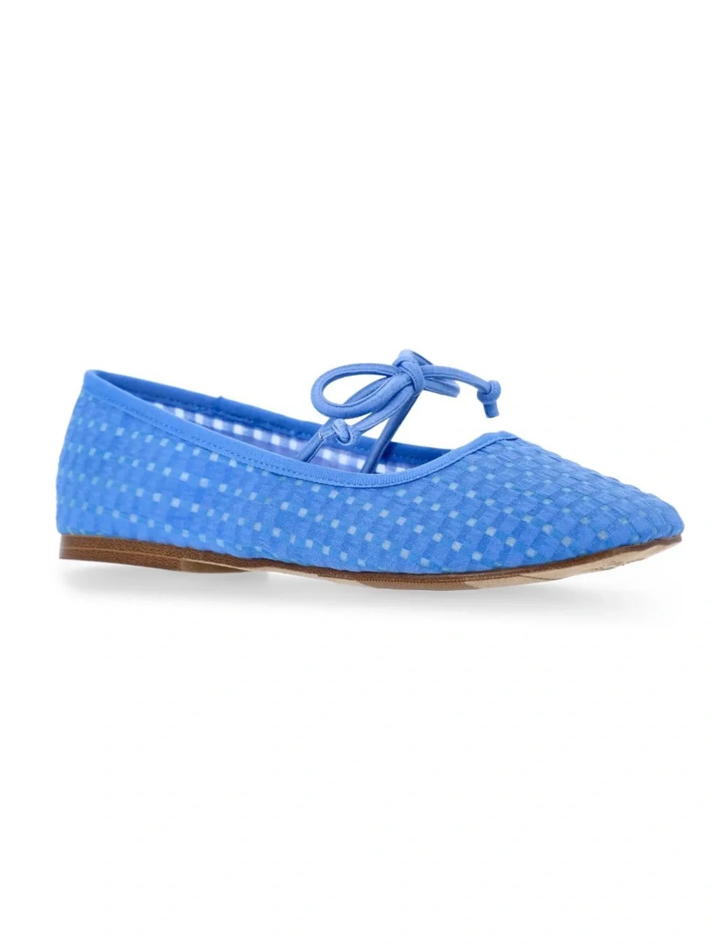NWT Madden NYC Girls Blue Gingham Mesh Ballet Flats Lace Tie Mary Jane Shoes